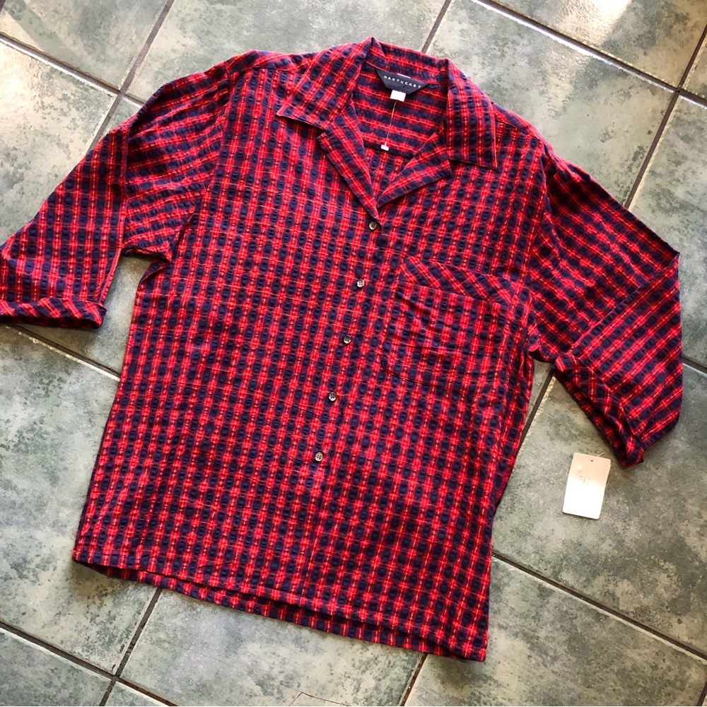 VTG 80s NWT Nantucket Tartan Red Plaid Dress Shirt
